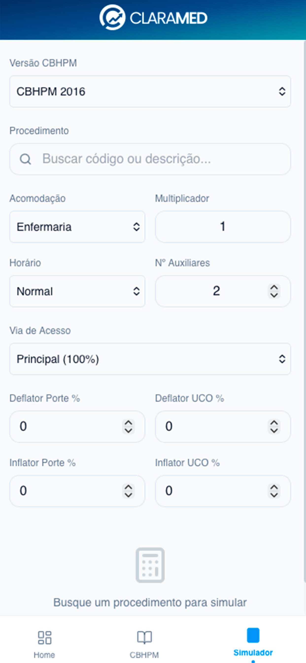 ClaraMed Simulador de Valores